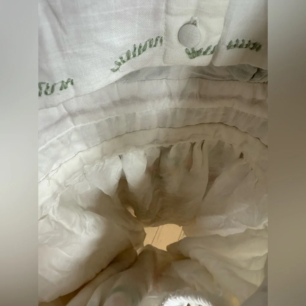 Anthropologie Deep V White Cotton Dress with Colorful Floral Embroidery • L - Picture 14 of 17